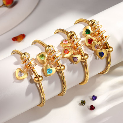 Pulsera con colgante de corazón con 2 nombres y piedras de nacimiento pulsera personalizada para mujer | Jessemade