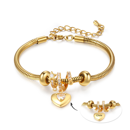 Pulsera con colgante de corazón con 1 nombre y piedra de nacimiento pulsera personalizada para mujer | Jessemade