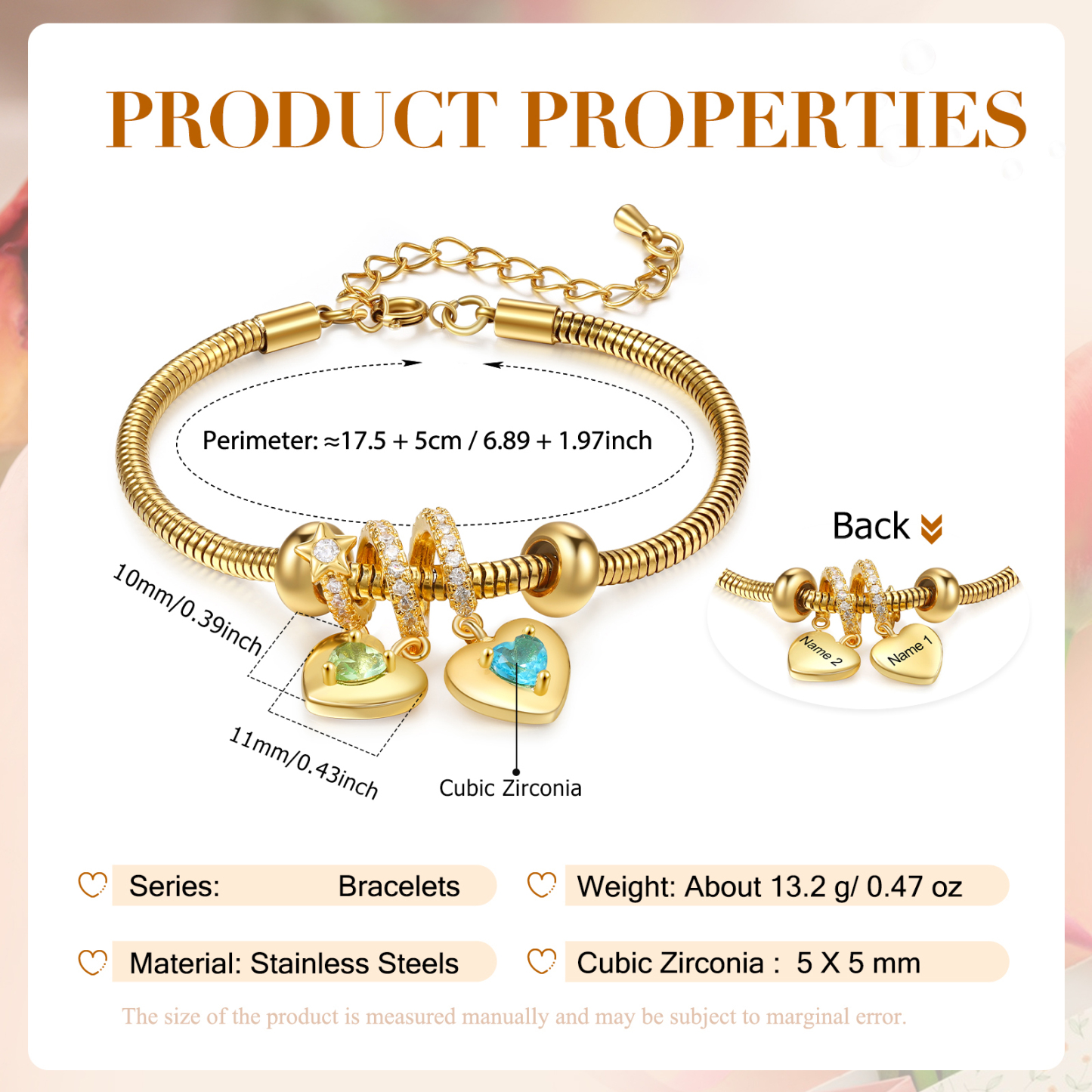 Pulsera con colgante de corazón con 2 nombres y piedras de nacimiento pulsera personalizada para mujer | Jessemade