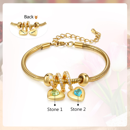 Pulsera con colgante de corazón con 2 nombres y piedras de nacimiento pulsera personalizada para mujer | Jessemade