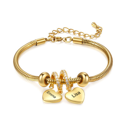Pulsera con colgante de corazón con 2 nombres y piedras de nacimiento pulsera personalizada para mujer | Jessemade