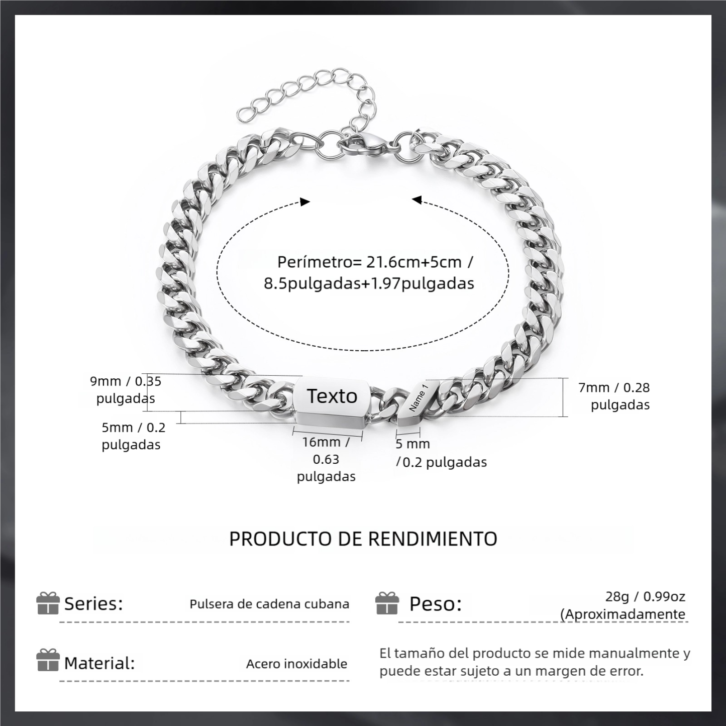 Pulsera de cadena con 1-6 nombres y texto pulsera personalizada para hombre | Jessemade