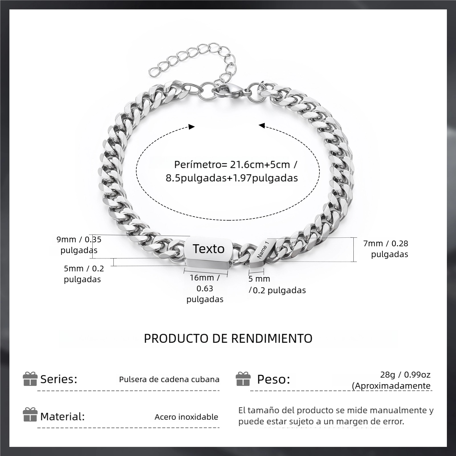 Pulsera de cadena con 1-6 nombres y texto pulsera personalizada para hombre | Jessemade