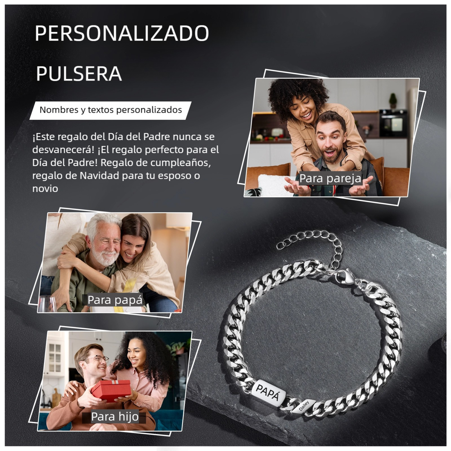 Pulsera de cadena con 1-6 nombres y texto pulsera personalizada para hombre | Jessemade