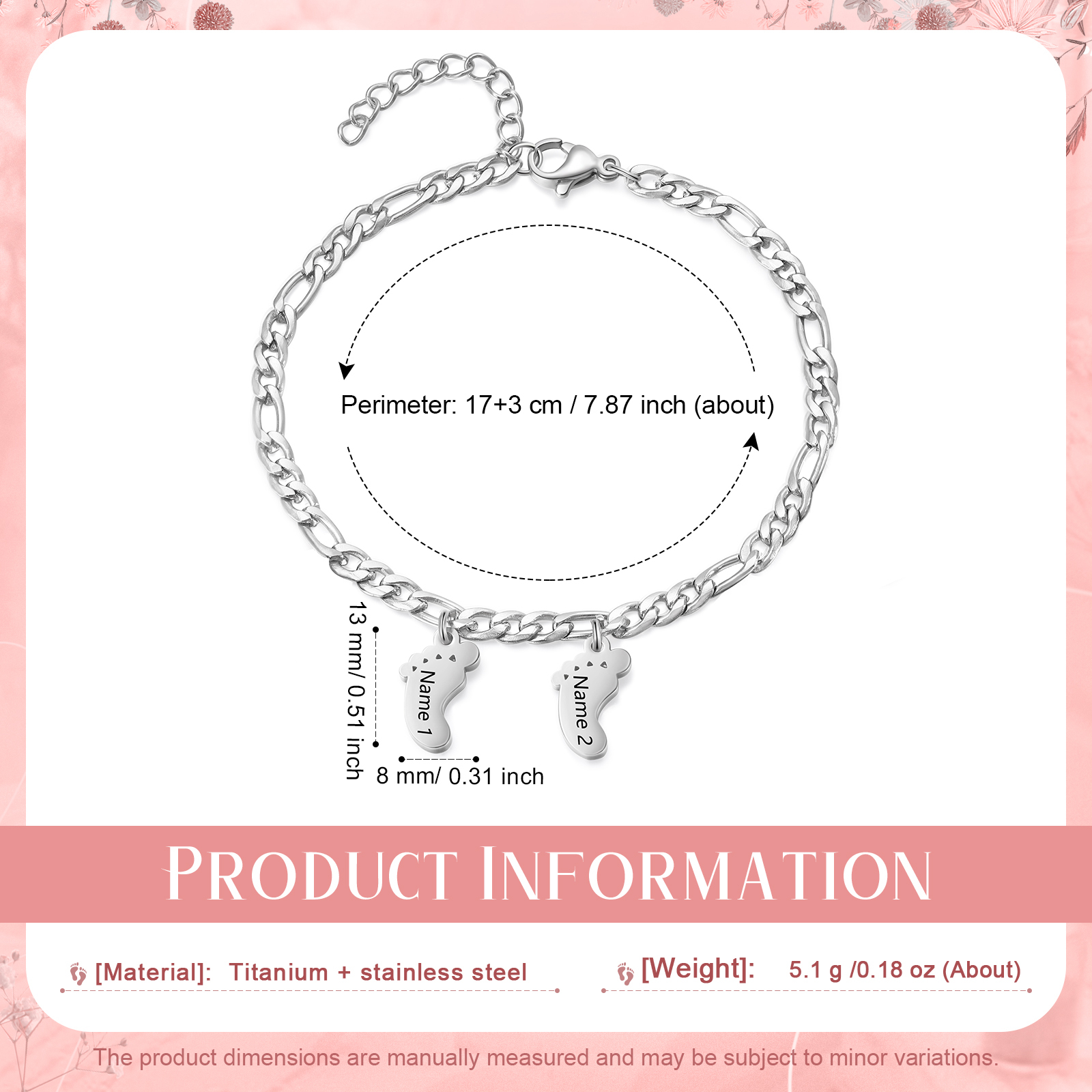 Pulsera con colgante de pie de bebé con 2 nombres pulsera personalizada para mujer | Jessemade