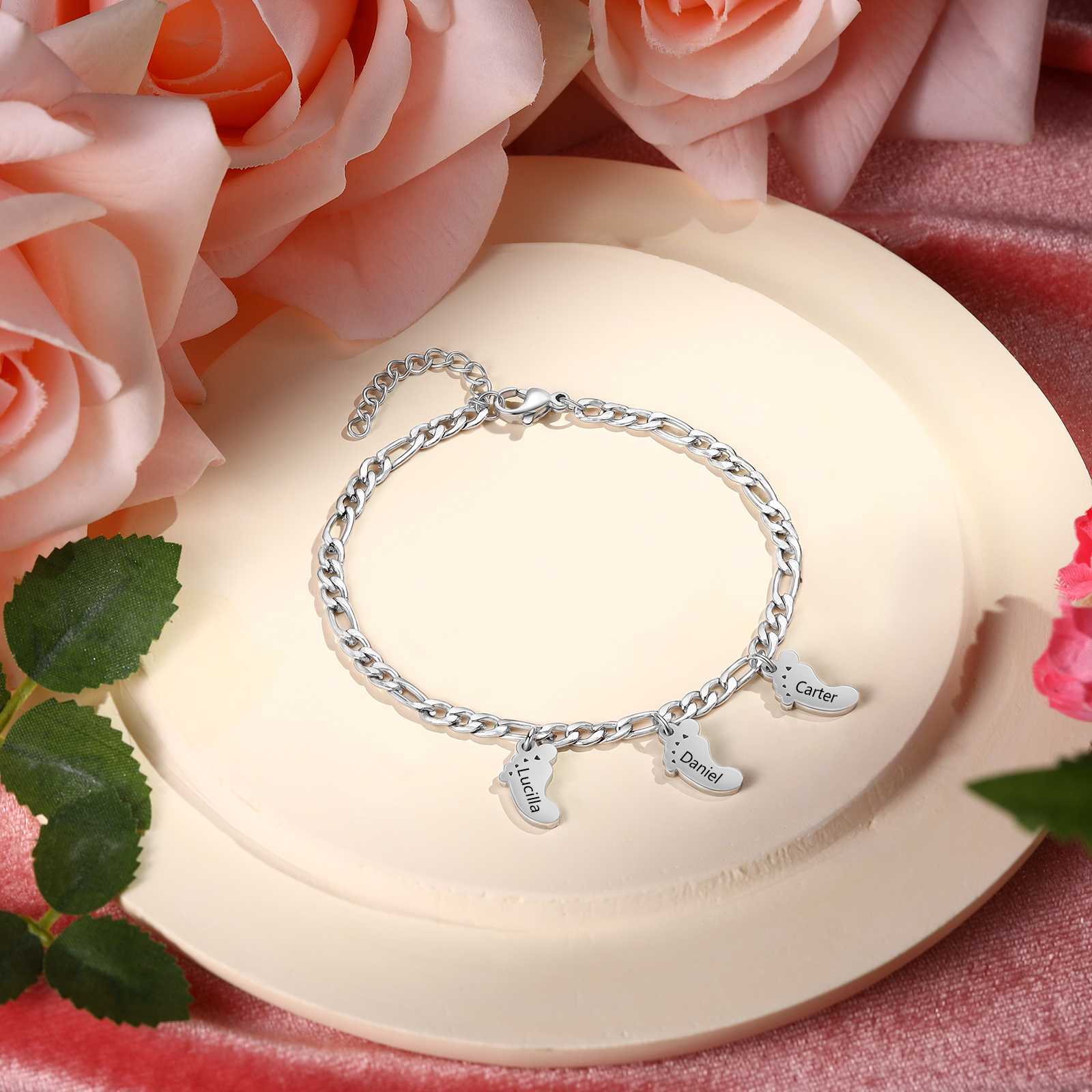 Pulsera para Mujer con Pies Personalizados con 3 Nombres – Regalo para Mamá o Abuela | Jessemade ES