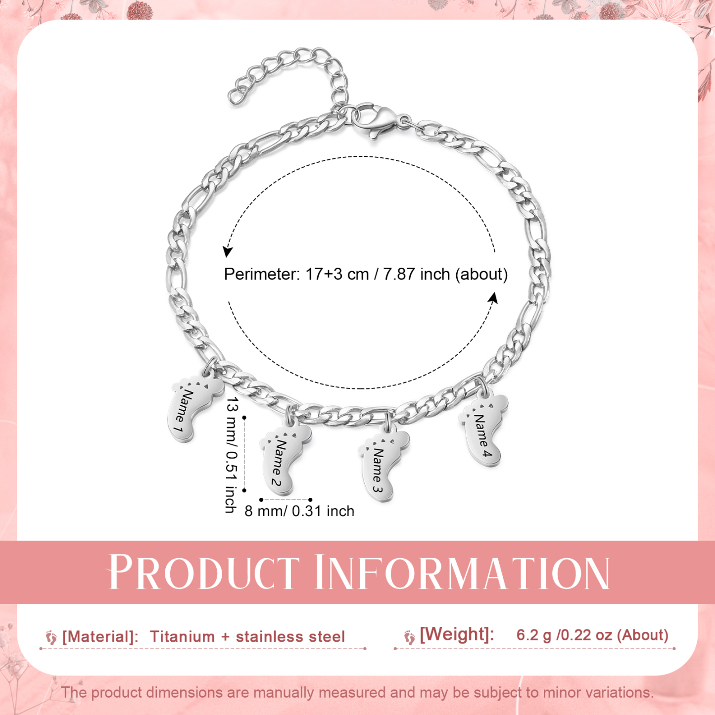 Pulsera con colgante de pie de bebé con 4 nombres pulsera personalizada para mujer | Jessemade