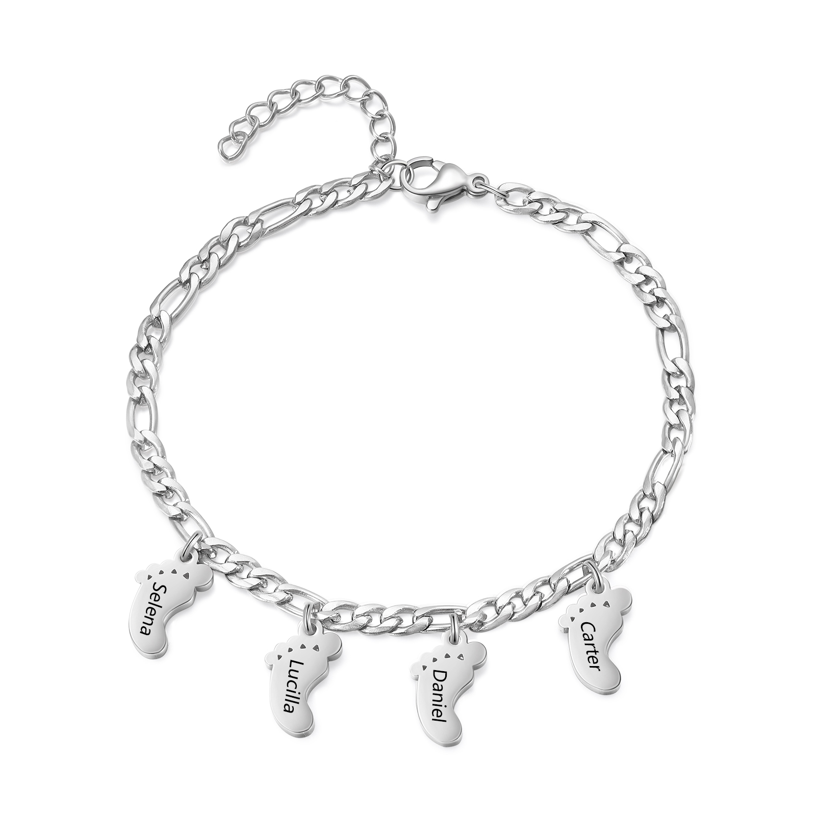 Pulsera con colgante de pie de bebé con 4 nombres pulsera personalizada para mujer | Jessemade