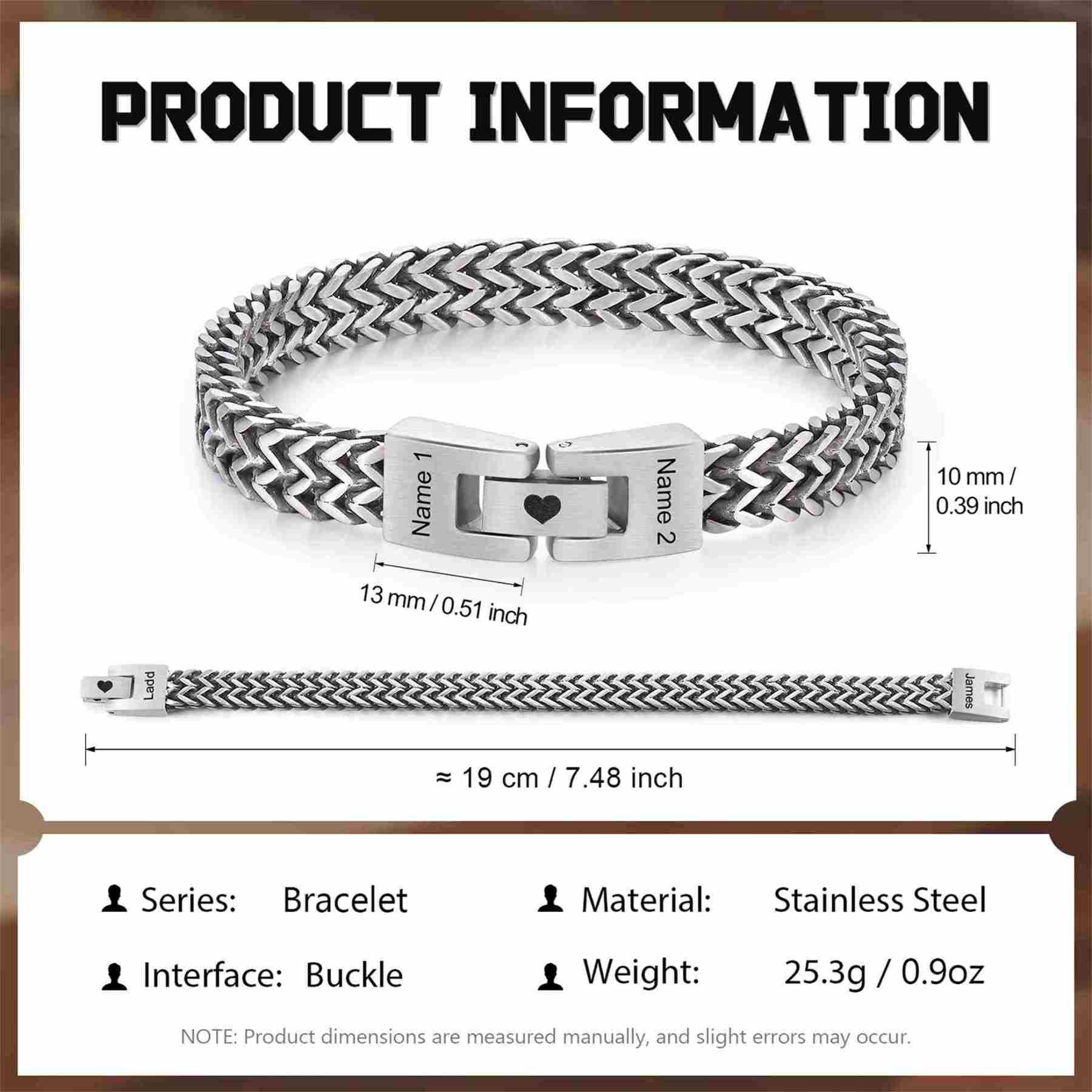 Pulsera de Cadena 2 Nombres Personalizados Pulsera para Hombre | Jessemade