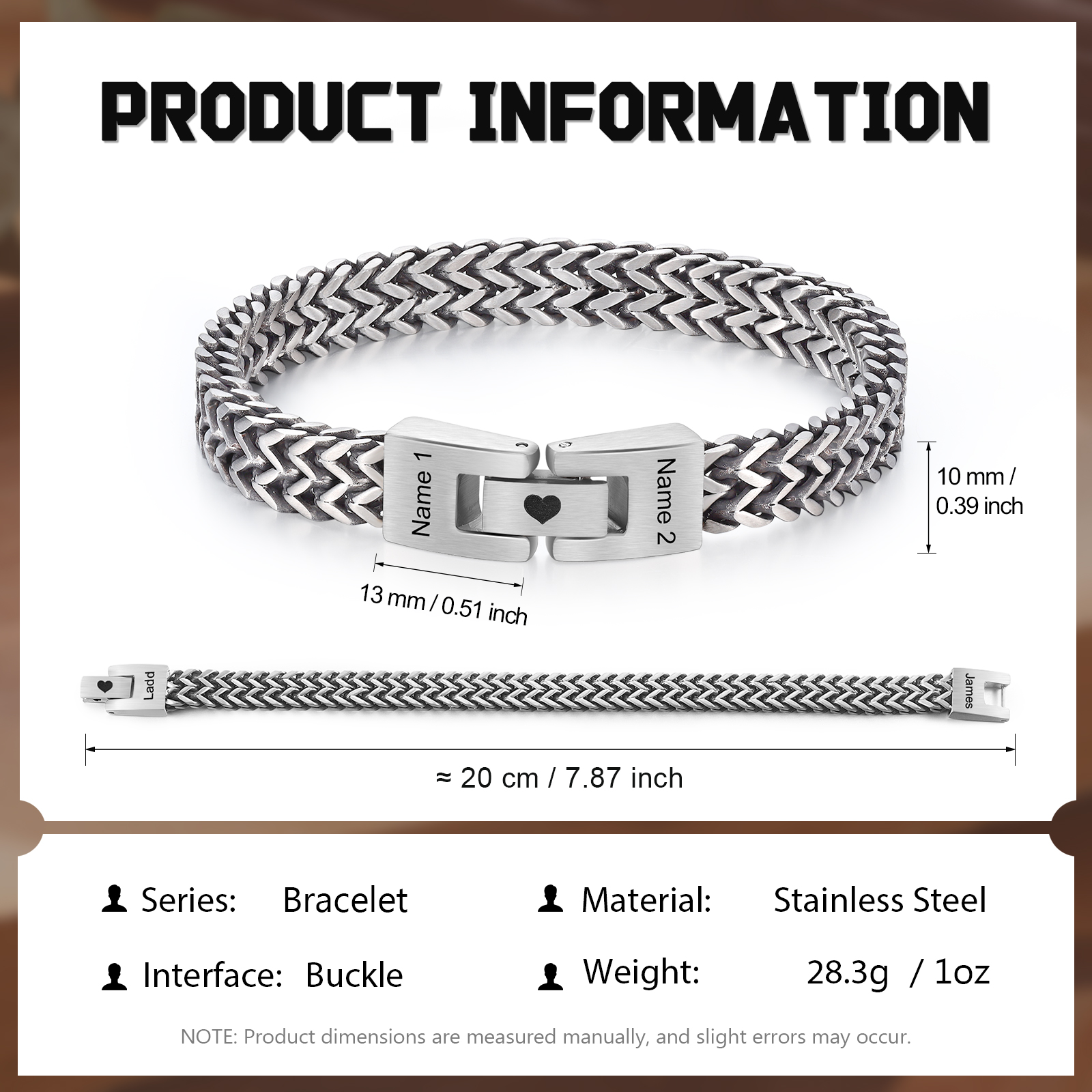 Pulsera de Cadena 2 Nombres Personalizados Pulsera para Hombre | Jessemade