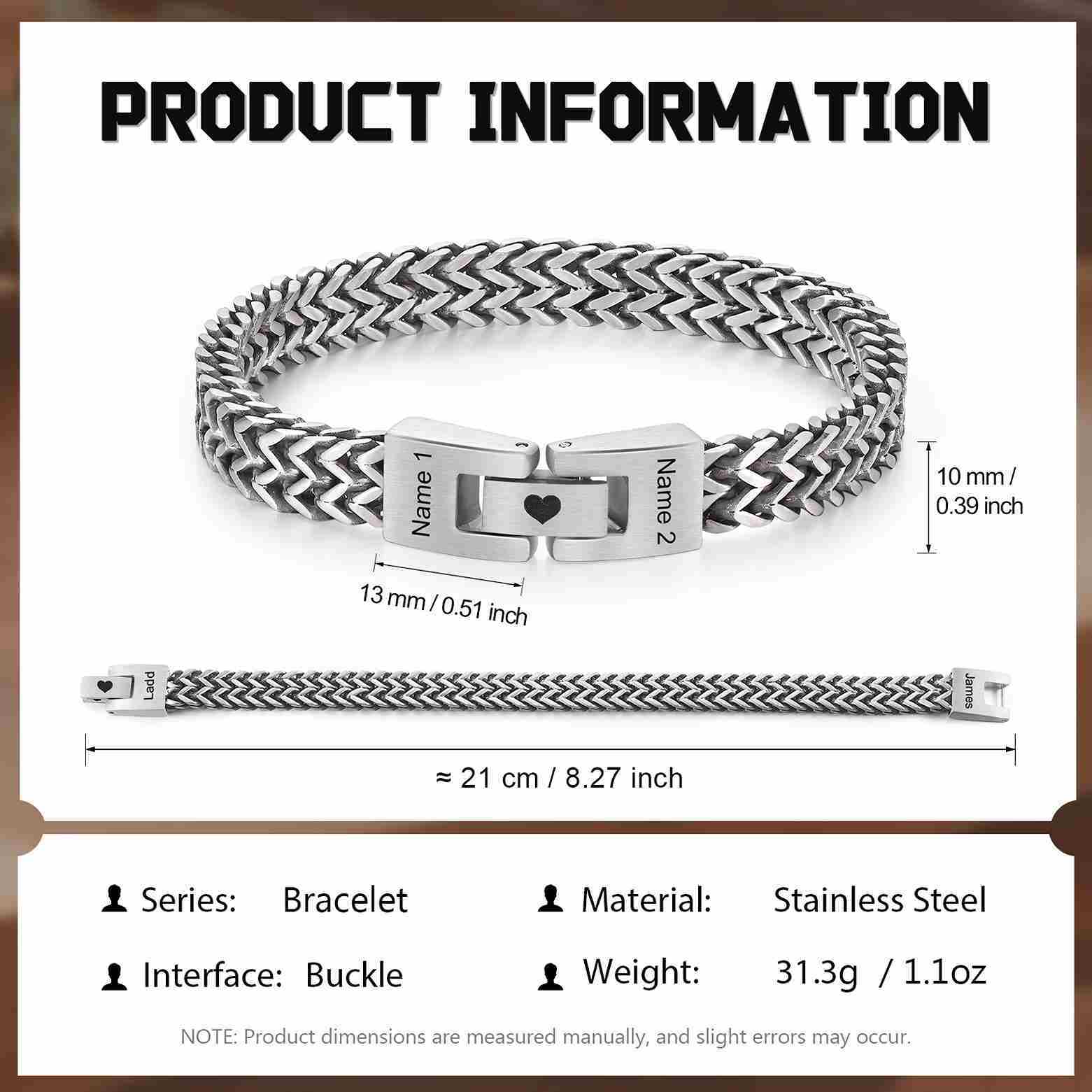 Pulsera de Cadena 2 Nombres Personalizados Pulsera para Hombre | Jessemade