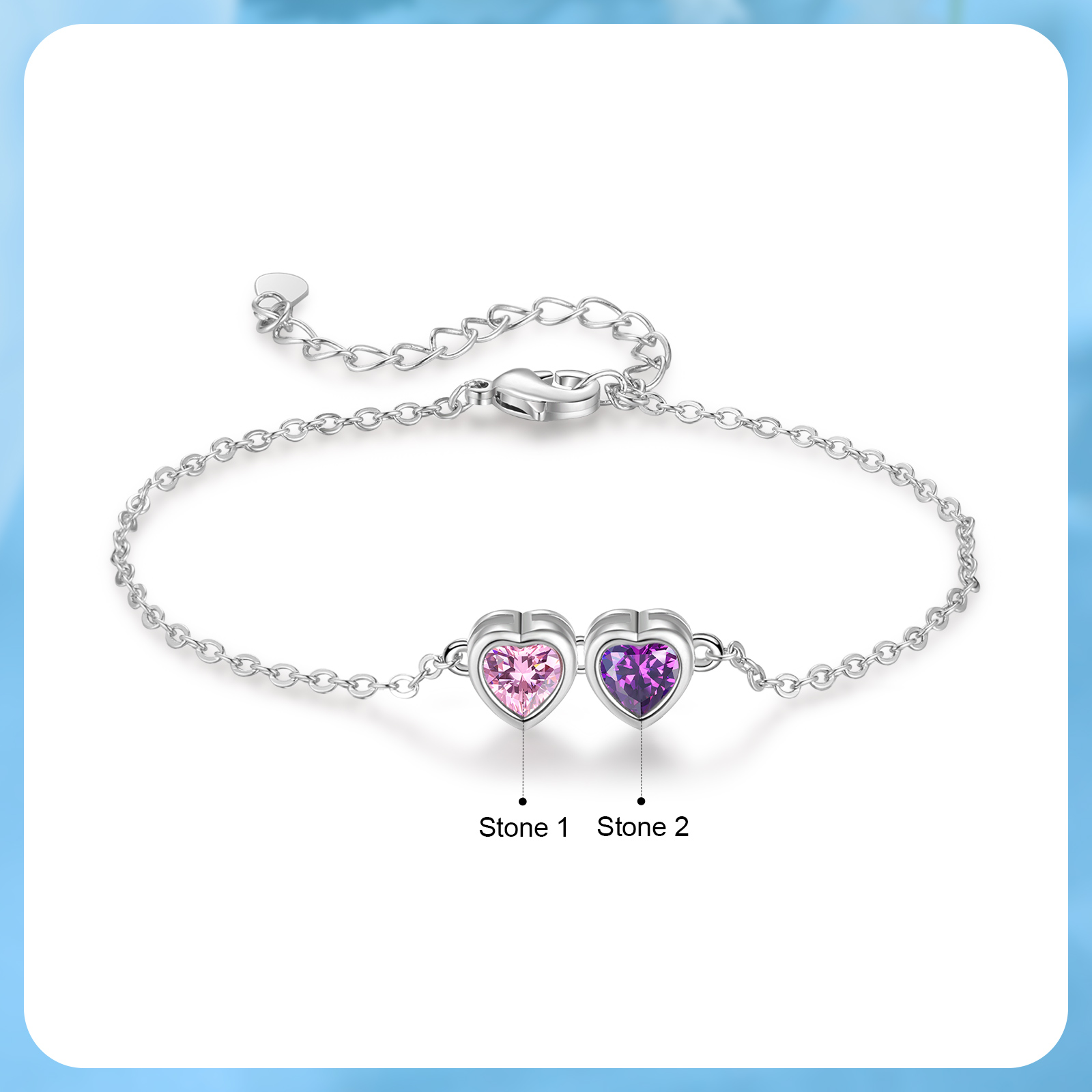 Pulsera de piedra de corazón con 2 piedras de nacimiento pulsera personalizada para mujer | Jessemade