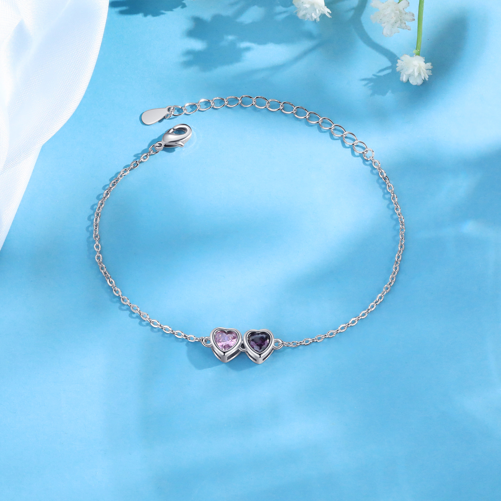 Pulsera de piedra de corazón con 2 piedras de nacimiento pulsera personalizada para mujer | Jessemade