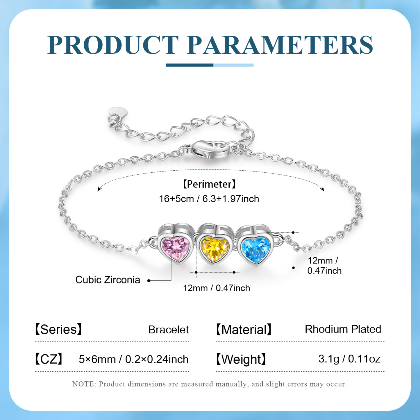Pulsera de piedra de corazón con 3 piedras de nacimiento pulsera personalizada para mujer | Jessemade