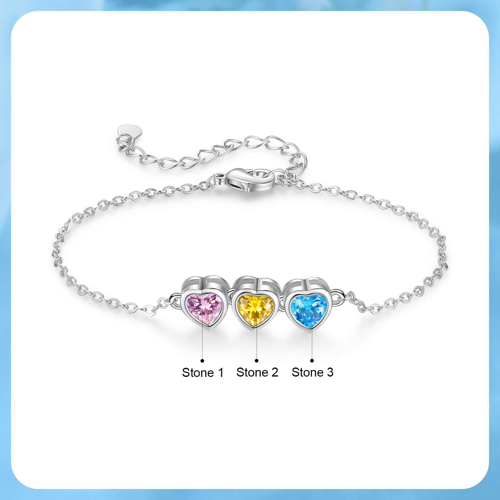 Pulsera de piedra de corazón con 3 piedras de nacimiento pulsera personalizada para mujer | Jessemade