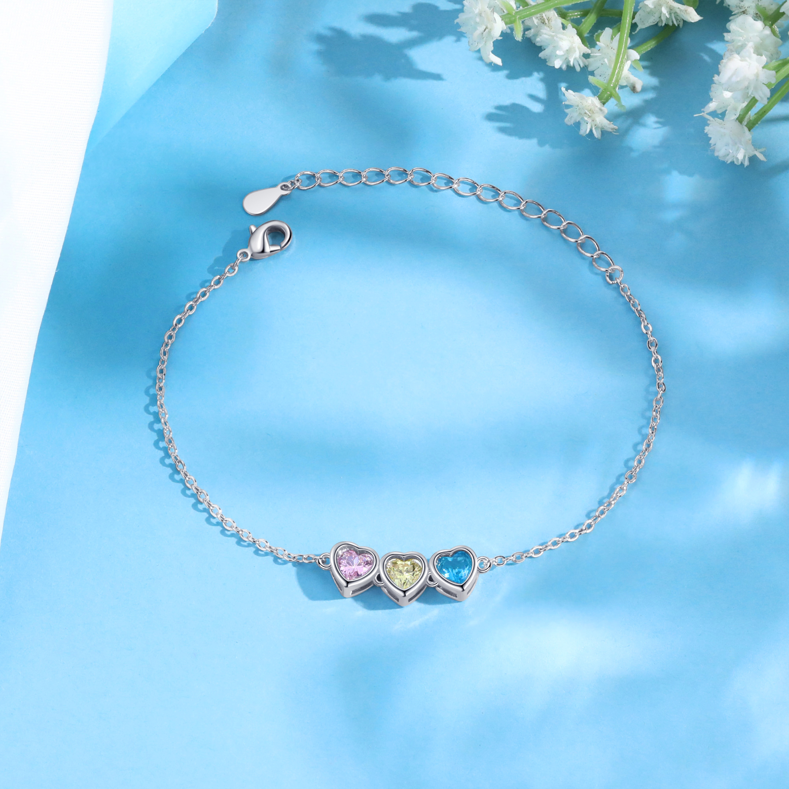Pulsera de piedra de corazón con 3 piedras de nacimiento pulsera personalizada para mujer | Jessemade