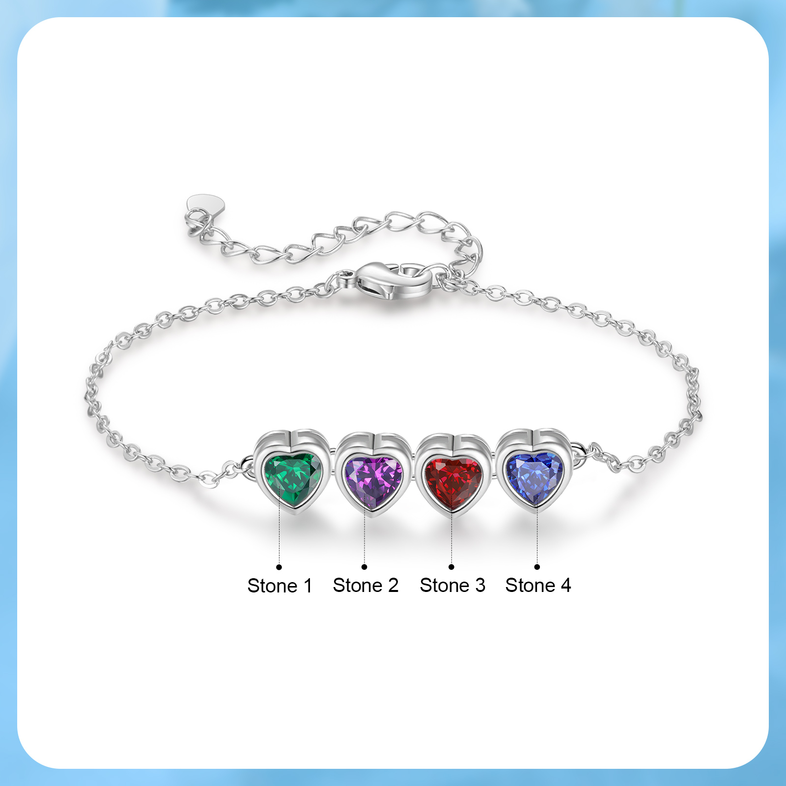 Pulsera de piedra de corazón con 4 piedras de nacimiento pulsera personalizada para mujer | Jessemade