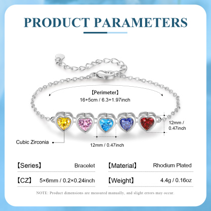 Pulsera de piedra de corazón con 5 piedras de nacimiento pulsera personalizada para mujer | Jessemade