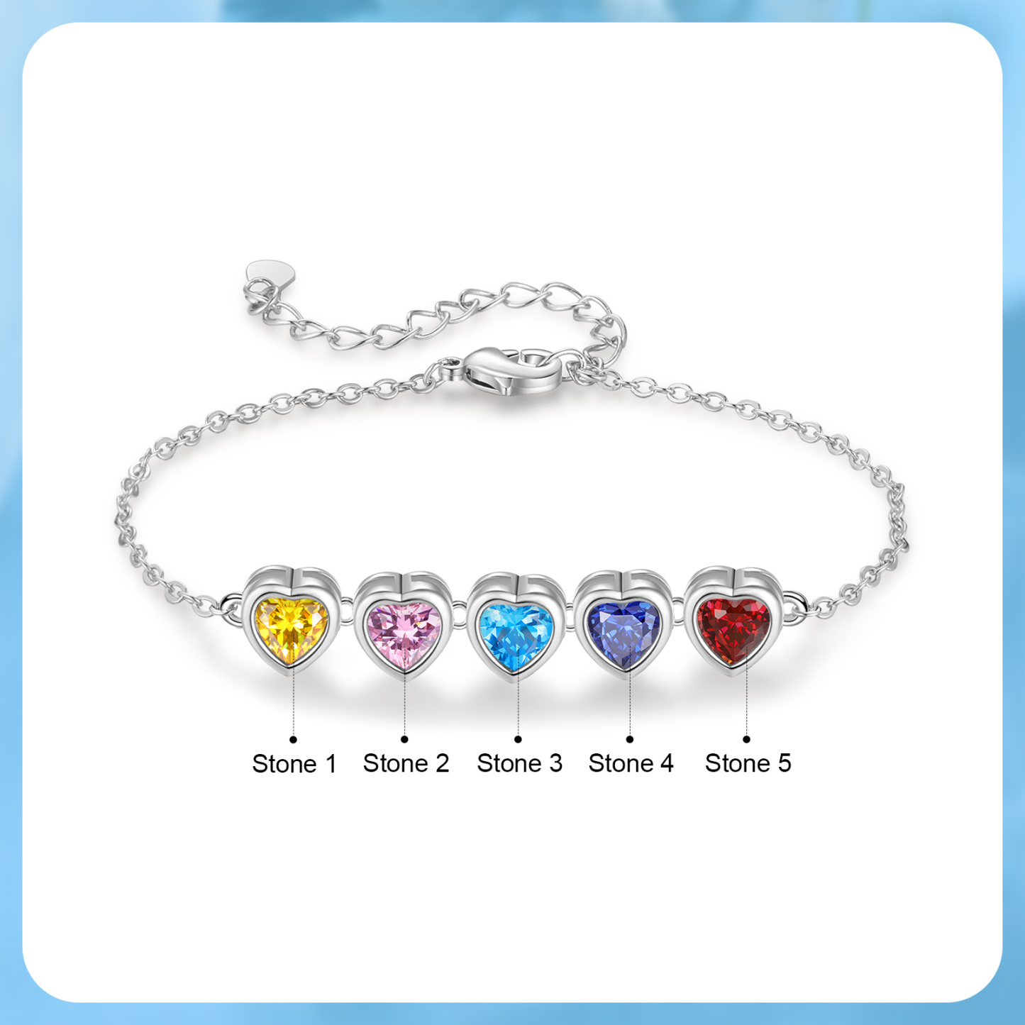 Pulsera de piedra de corazón con 5 piedras de nacimiento pulsera personalizada para mujer | Jessemade