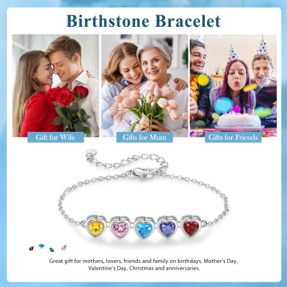 Pulsera de piedra de corazón con 5 piedras de nacimiento pulsera personalizada para mujer | Jessemade