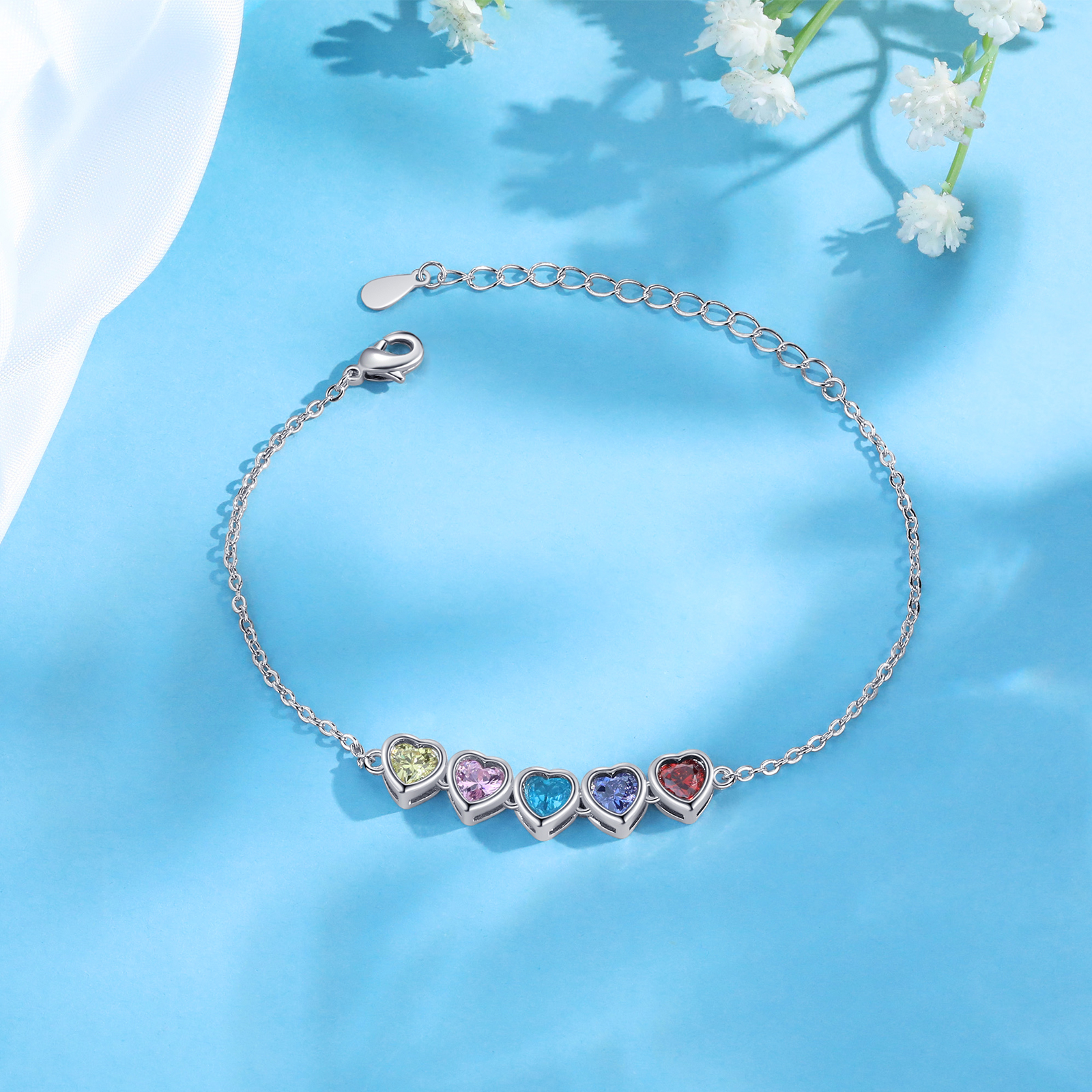 Pulsera de piedra de corazón con 5 piedras de nacimiento pulsera personalizada para mujer | Jessemade