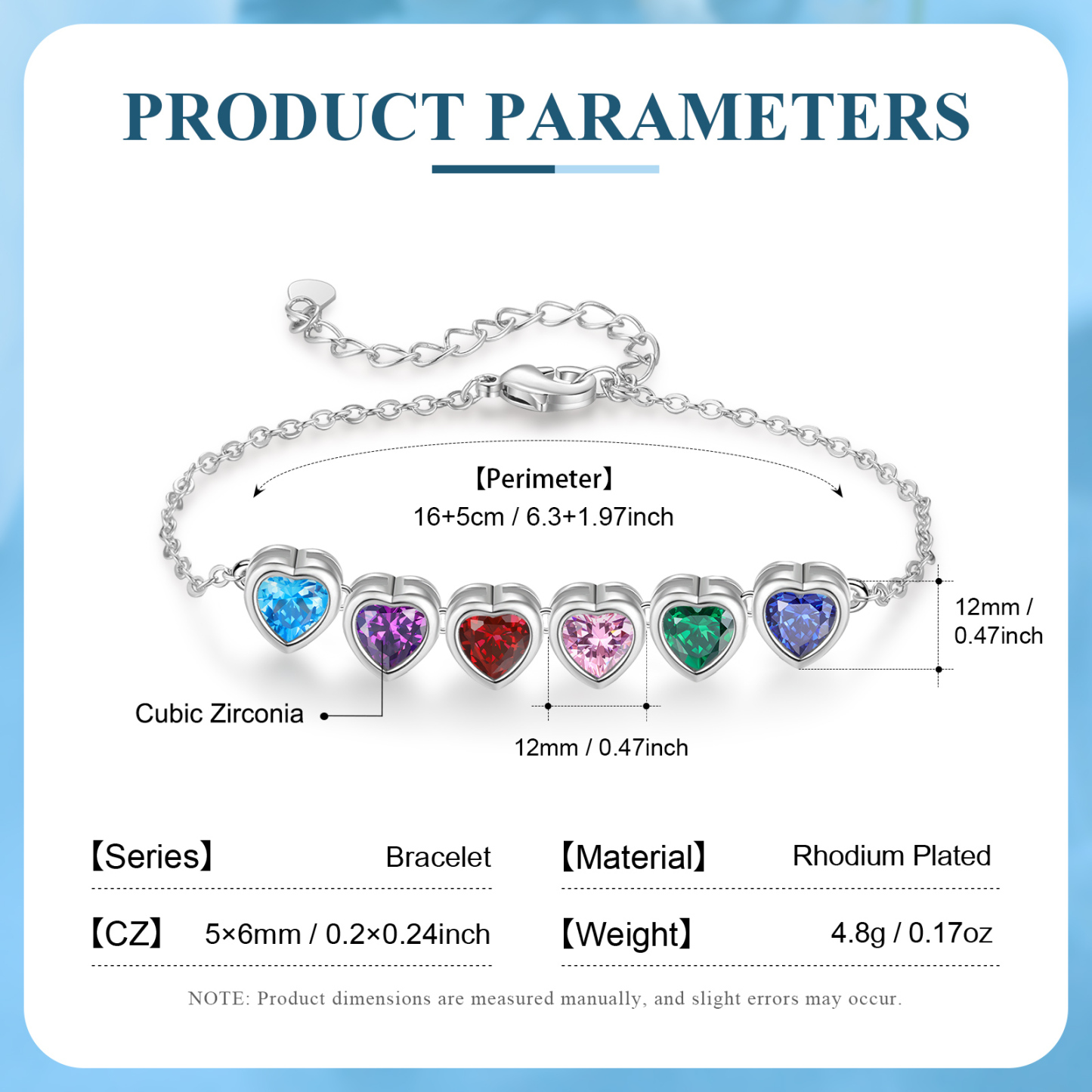 Pulsera de piedra de corazón con 6 piedras de nacimiento pulsera personalizada para mujer | Jessemade