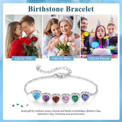 Pulsera de piedra de corazón con 6 piedras de nacimiento pulsera personalizada para mujer | Jessemade