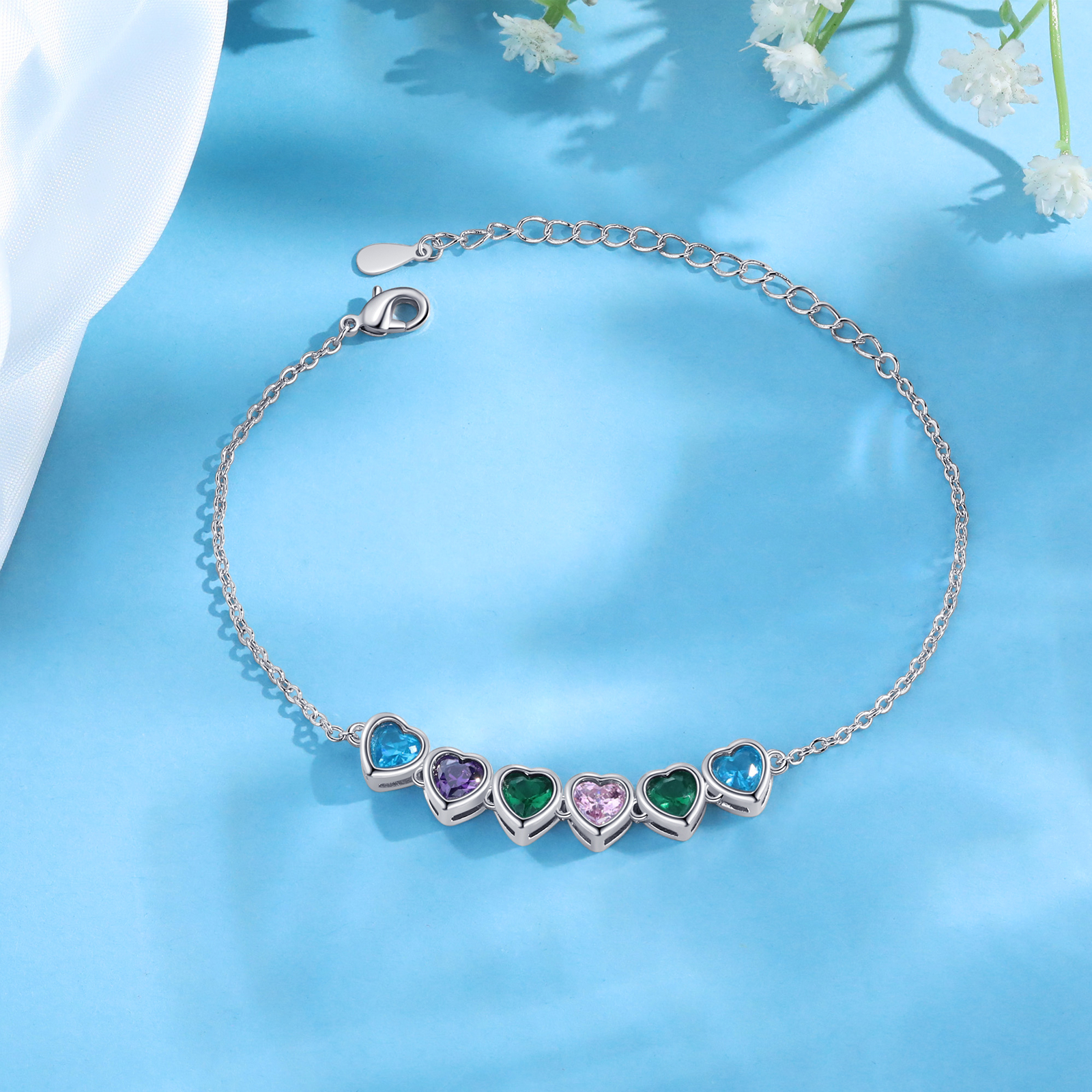 Pulsera de piedra de corazón con 6 piedras de nacimiento pulsera personalizada para mujer | Jessemade