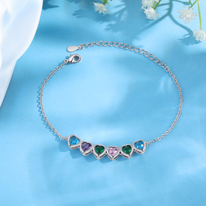 Pulsera para Mujer Personalizada con 6 Piedras de Nacimiento en Corazón | Jessemade
