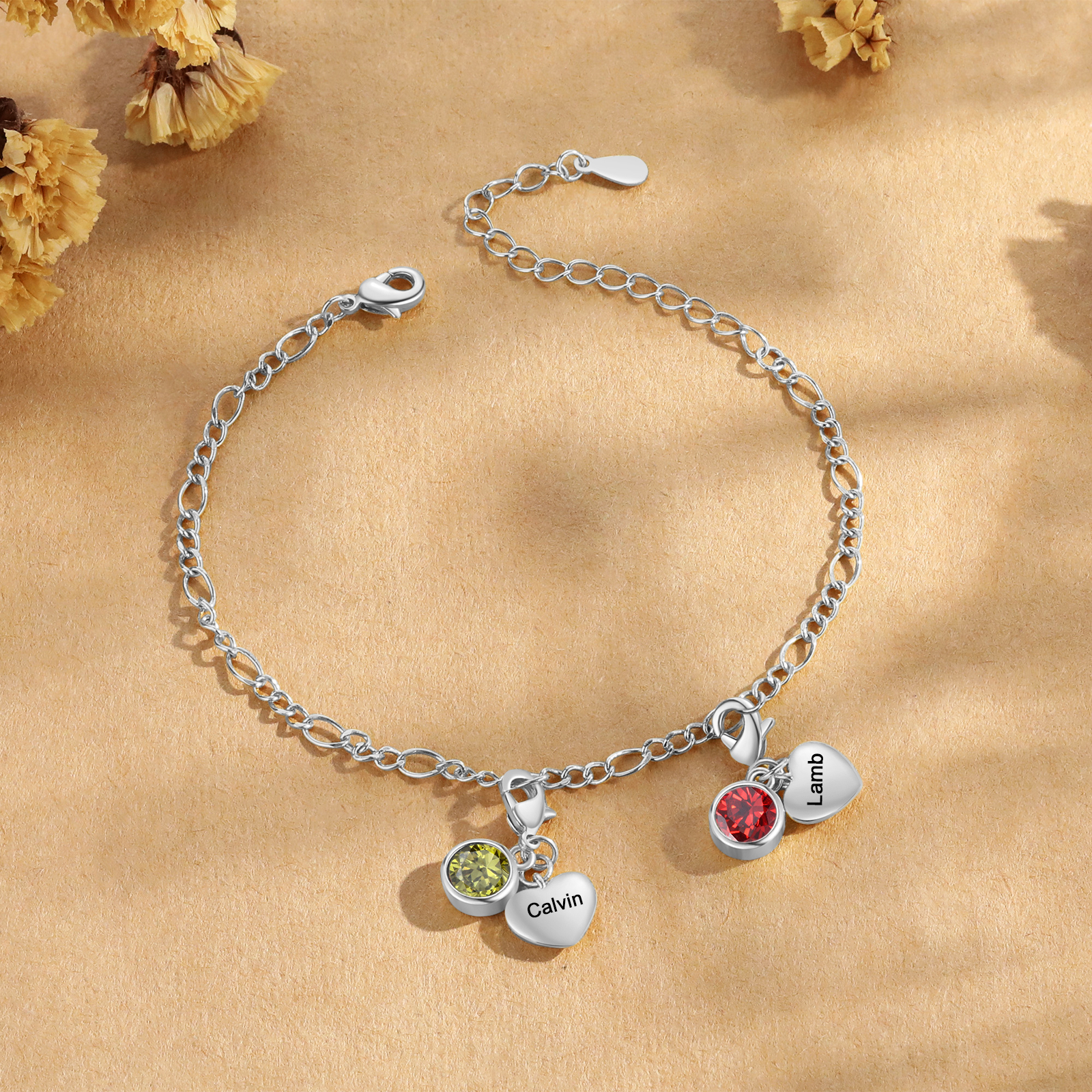 Pulsera con colgantes de 2 nombres y 2 piedras de nacimiento pulsera personalizada para mujer | Jessemade