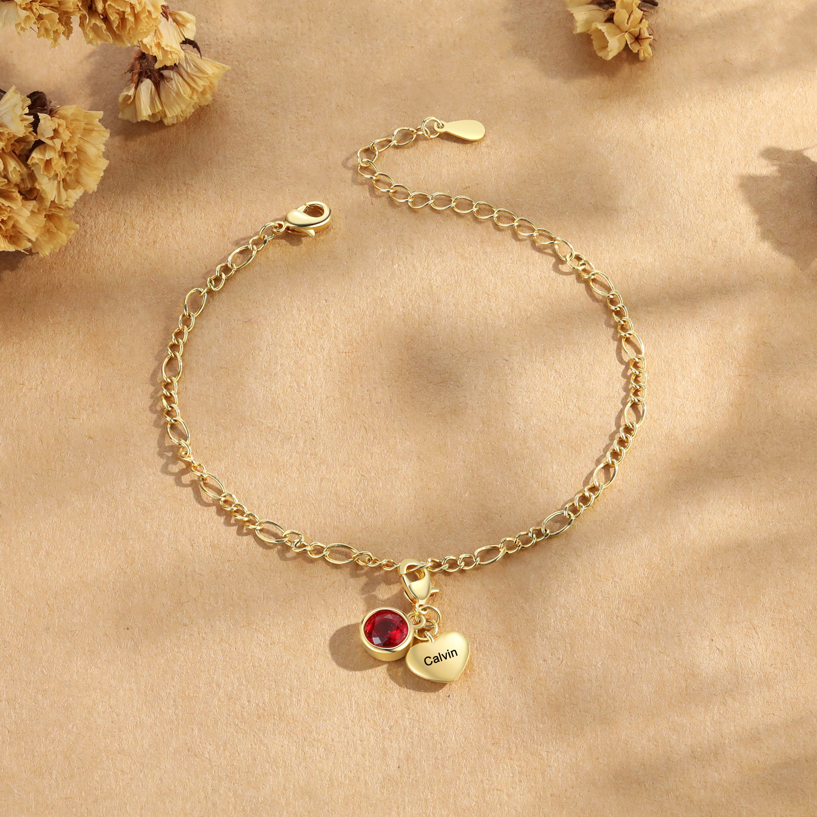 Pulsera con colgante de 1 nombre y 1 piedra de nacimiento pulsera personalizada para mujer | Jessemade