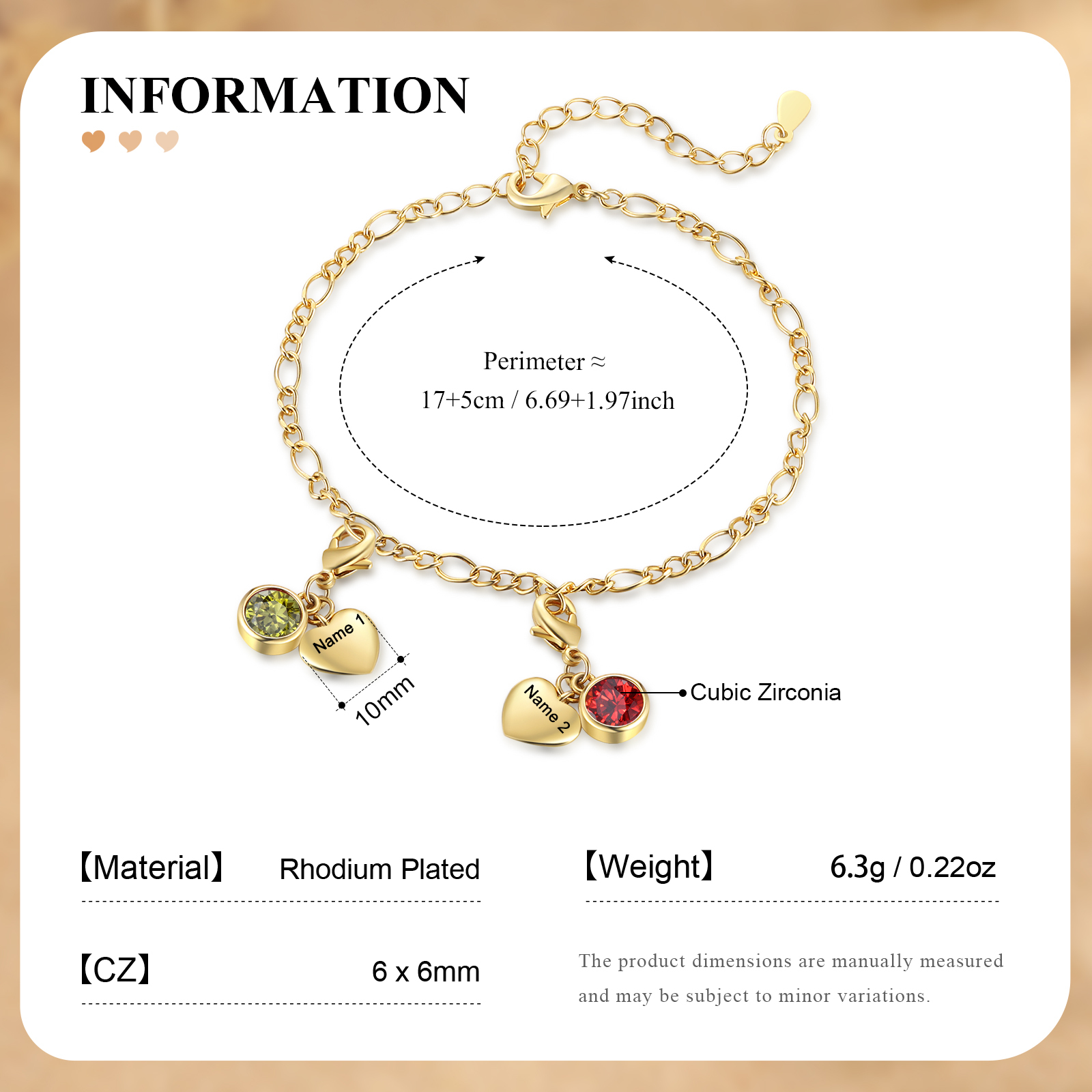 Pulsera con colgantes de 2 nombres y 2 piedras de nacimiento pulsera personalizada para mujer | Jessemade