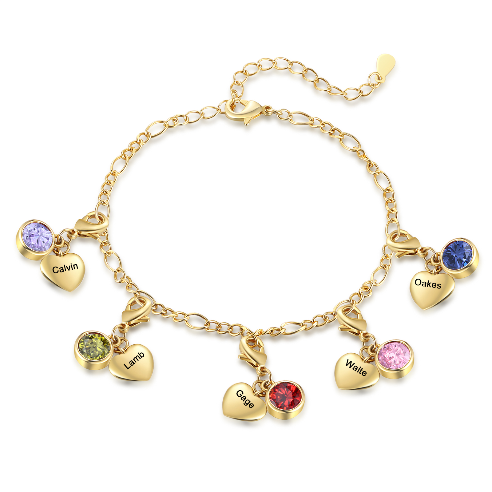 Pulsera con colgantes de 5 nombres y 5 piedras de nacimiento pulsera personalizada para mujer | Jessemade