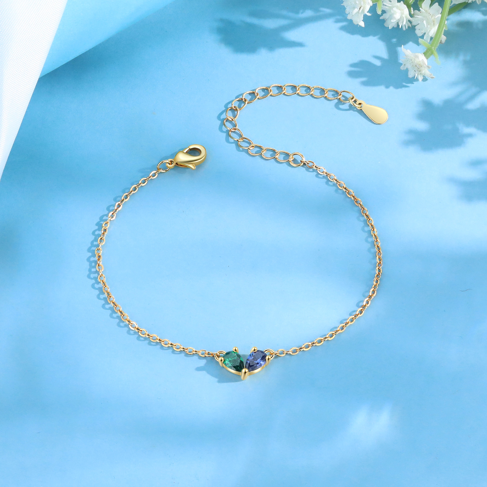 A mi mamá-Pulsera de corazón mamá e hijo/hija 2 piedras de nacimiento personalizados | Jessemade