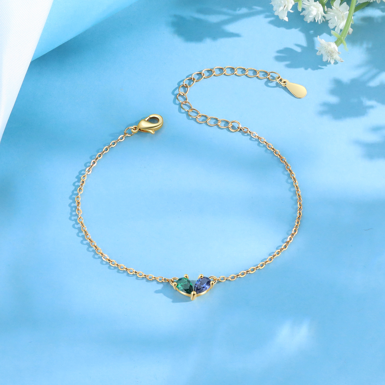A mi mamá-Pulsera de corazón mamá e hijo/hija 2 piedras de nacimiento personalizados | Jessemade