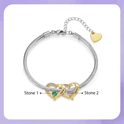 Pulsera de corazón personalizada con nombre y piedra de nacimiento