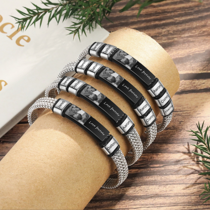 Pulsera de cadena para hombre con 5 nombres, texto y foto personalizados en aros y placa | Jessemade