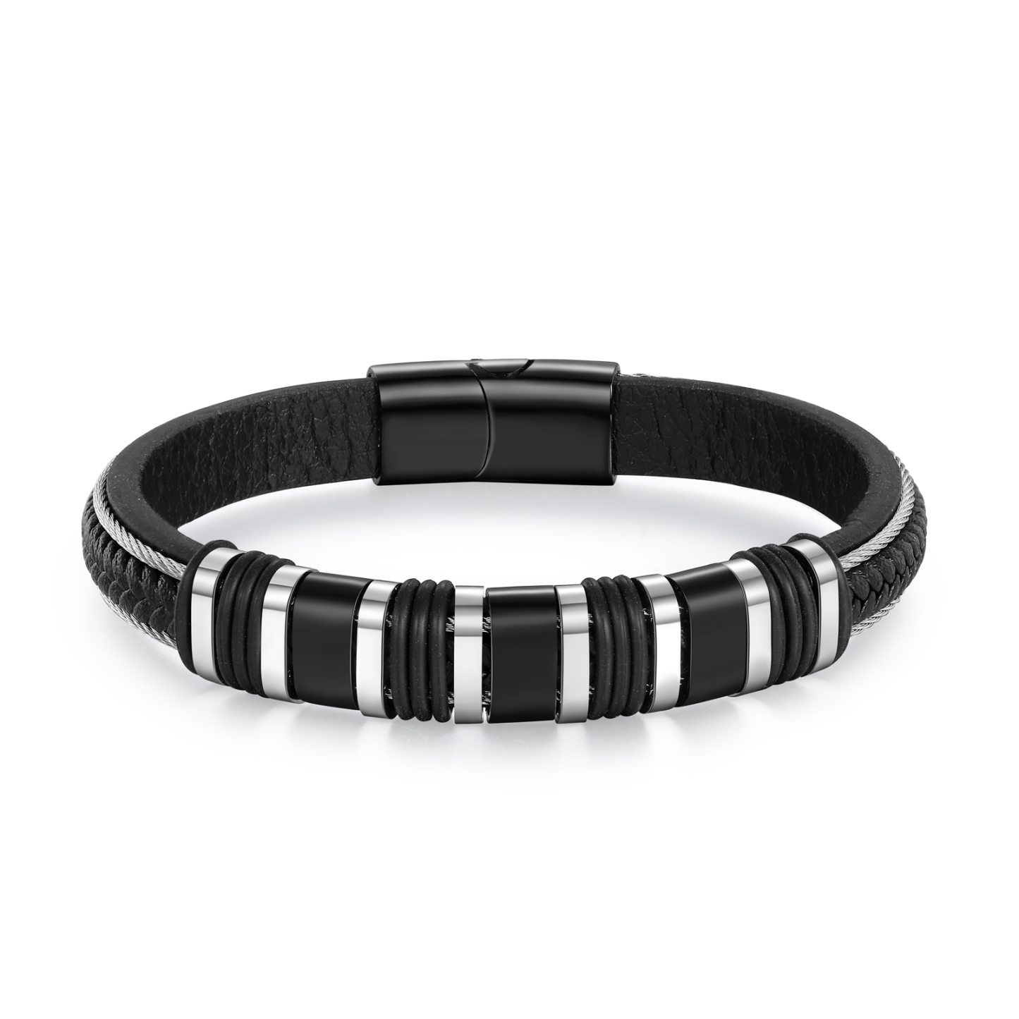 Pulsera clásica de cuero para hombre con 3 nombres personalizados en aros | Jessemade
