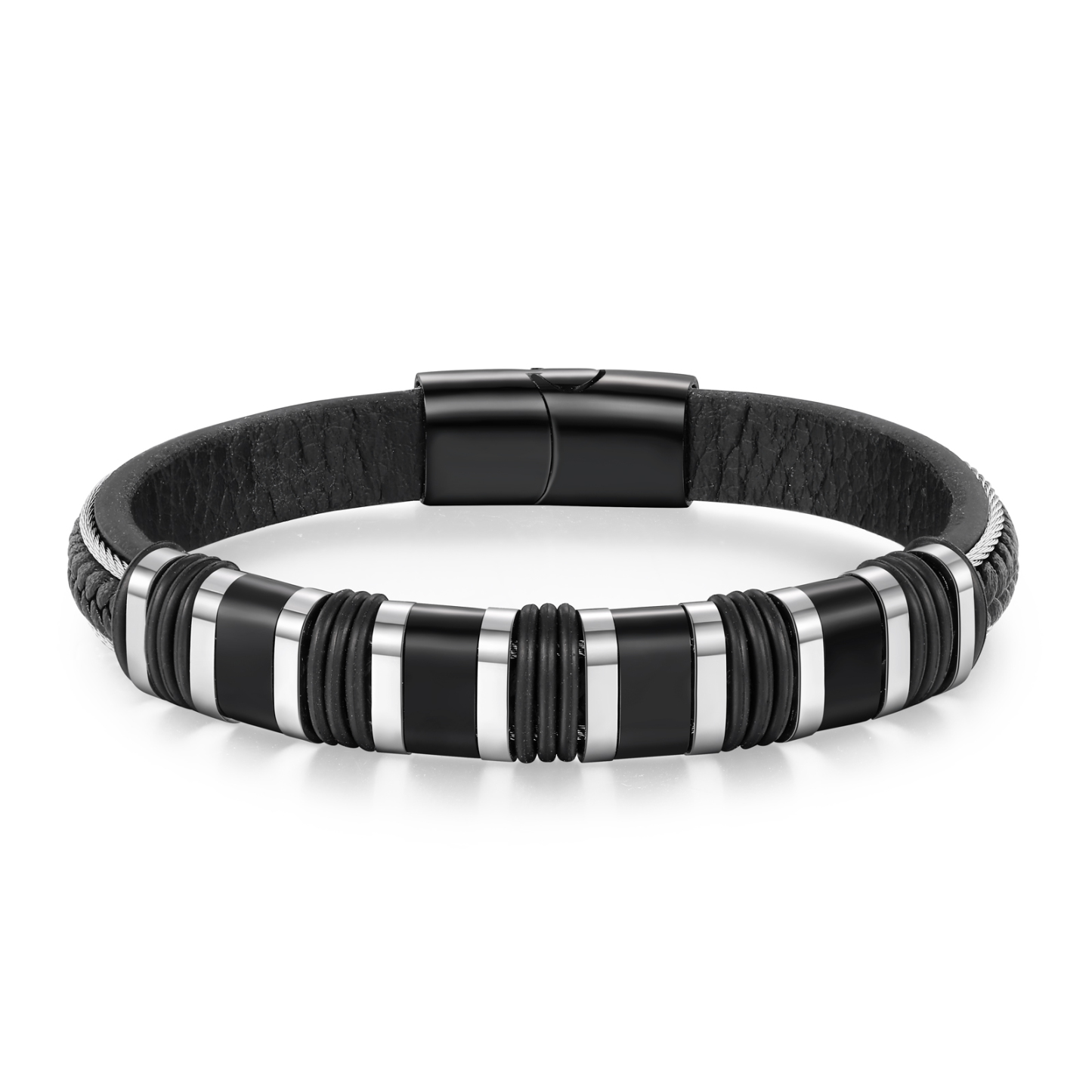 Pulsera clásica de cuero para hombre con 4 nombres personalizados en aros | Jessemade