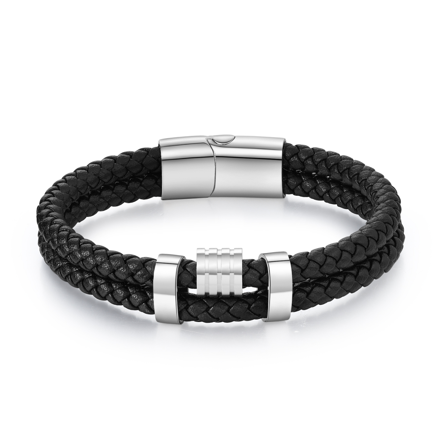 Pulsera de cuero doble cadena para hombre con 2 nombres personalizados en aros | Jessemade