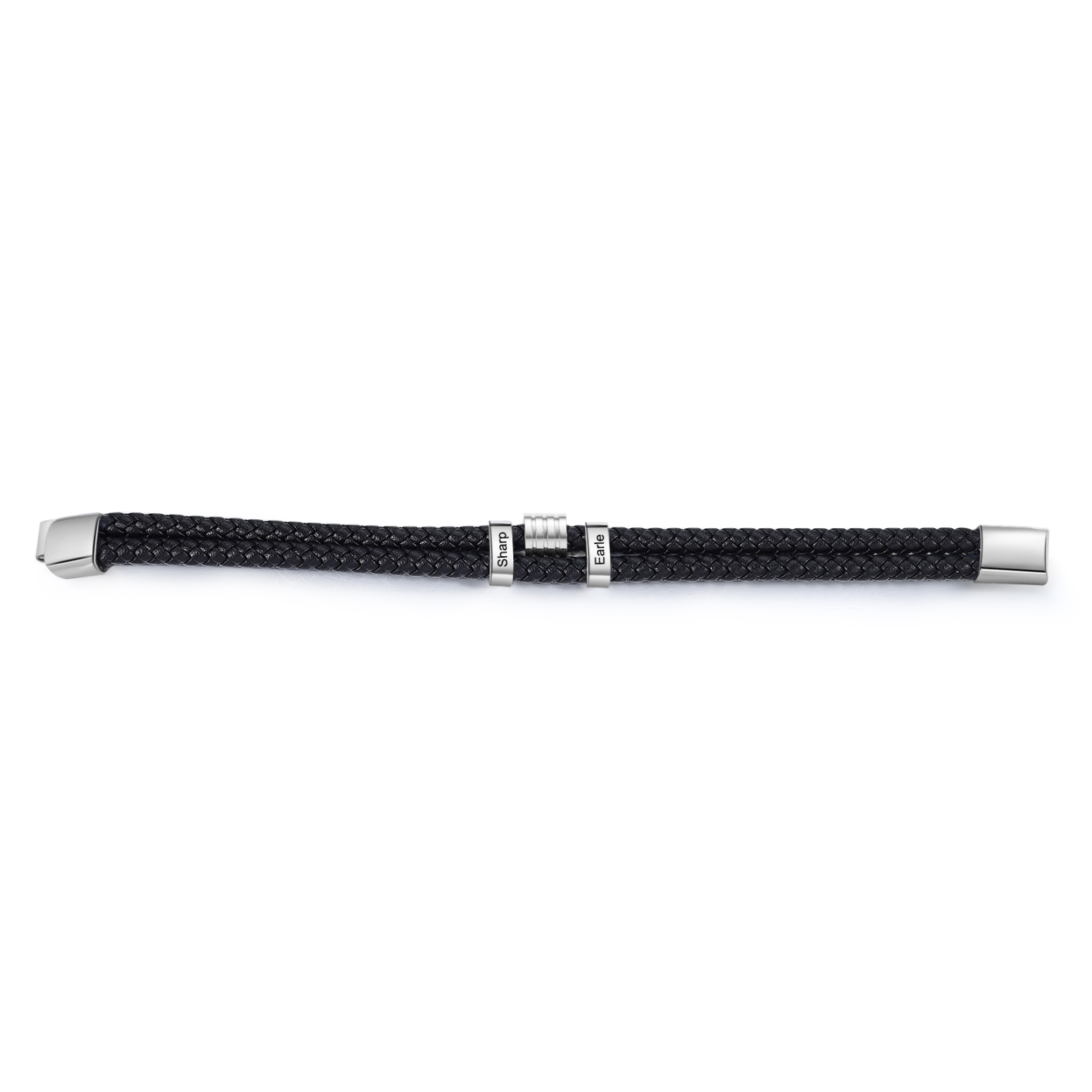 Pulsera de cuero doble cadena para hombre con 2 nombres personalizados en aros | Jessemade