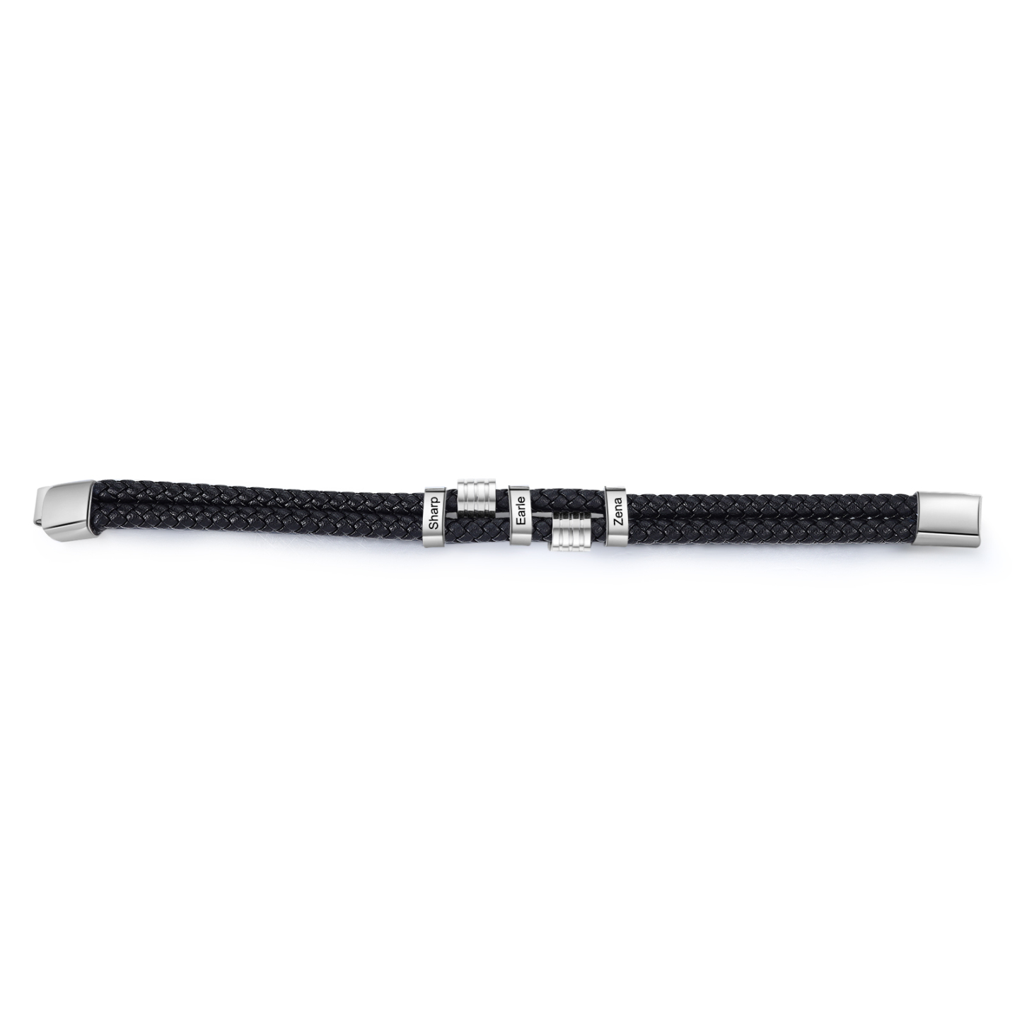 Pulsera de cuero doble cadena para hombre con 3 nombres personalizados en aros | Jessemade