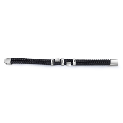 Pulsera de cuero doble cadena para hombre con 3 nombres personalizados en aros | Jessemade