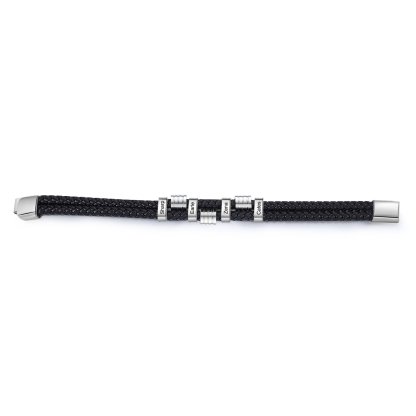 Pulsera de cuero doble cadena para hombre con 4 nombres personalizados en aros | Jessemade