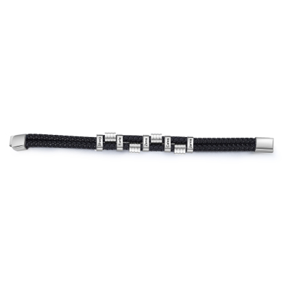 Pulsera de cuero doble cadena para hombre con 5 nombres personalizados en aros | Jessemade