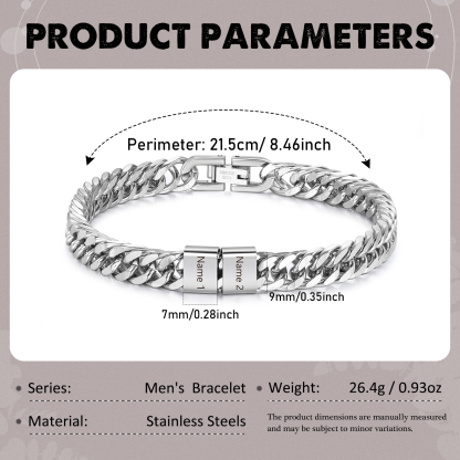 Pulsera de de cadena cubana para hombre con 2 nombres personalizados en aros | Jessemade