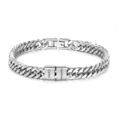 Pulsera de de cadena cubana para hombre con 2 nombres personalizados en aros | Jessemade