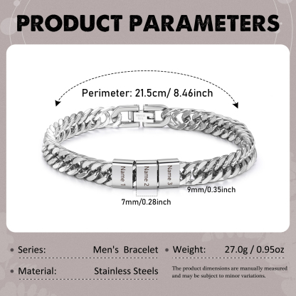 Pulsera de de cadena cubana para hombre con 3 nombres personalizados en aros | Jessemade