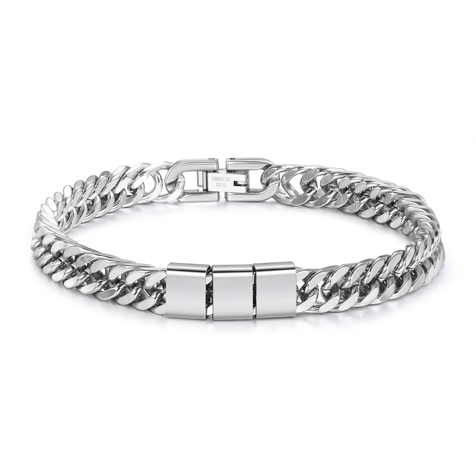 Pulsera de de cadena cubana para hombre con 3 nombres personalizados en aros | Jessemade