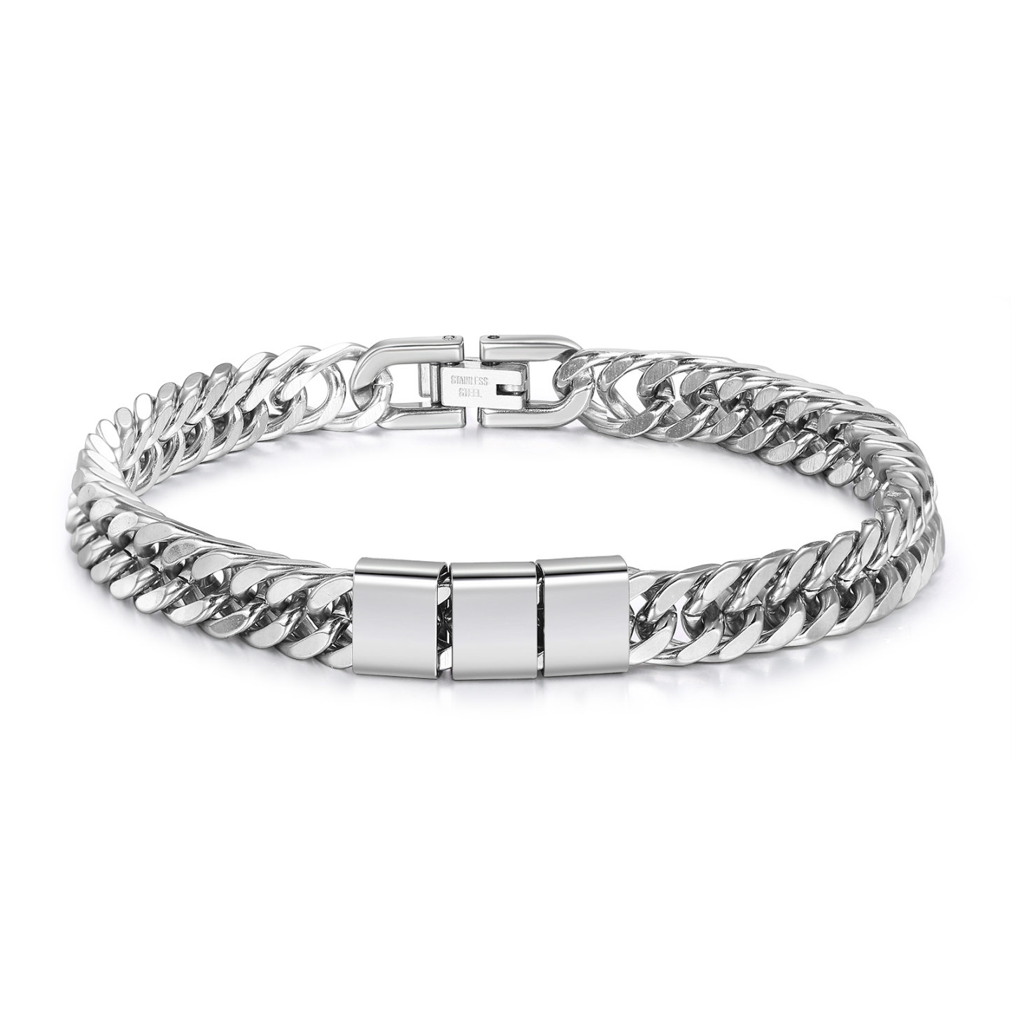Pulsera de de cadena cubana para hombre con 3 nombres personalizados en aros | Jessemade